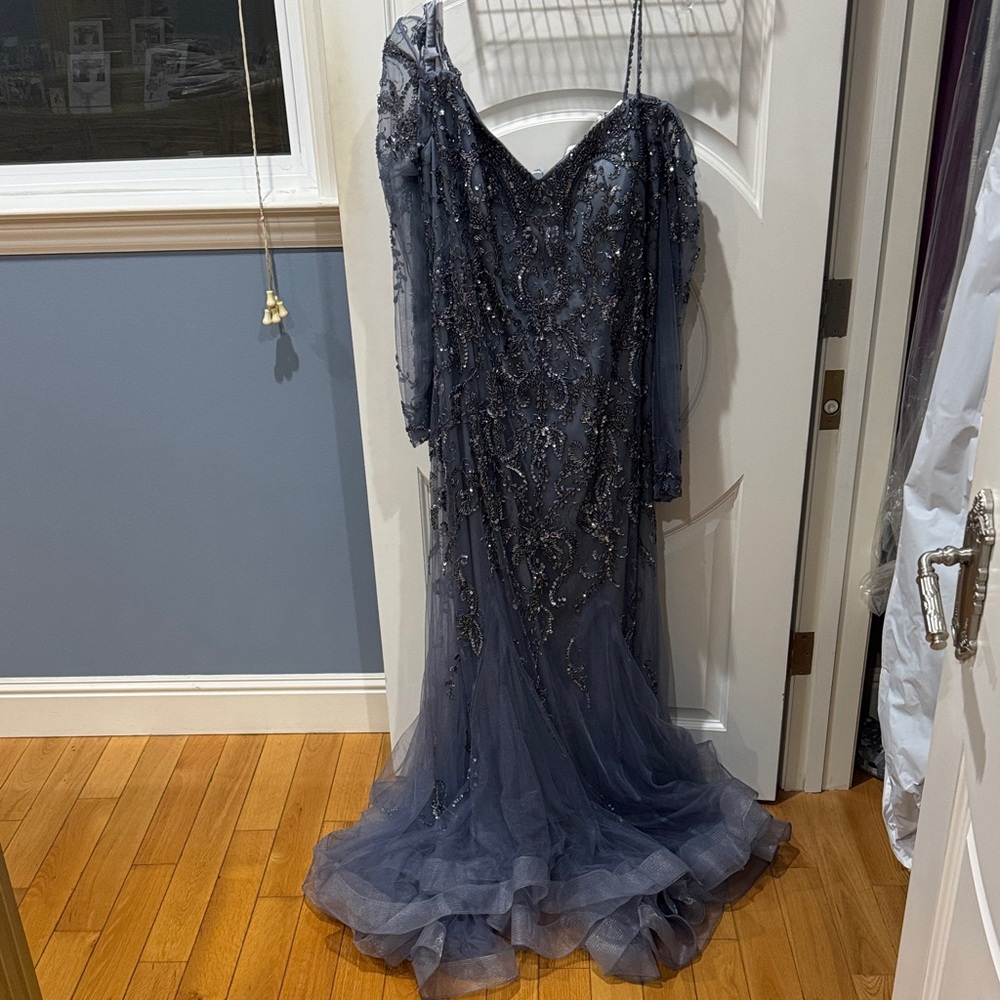 Elegant Navy Blue Beaded Wedding Dress